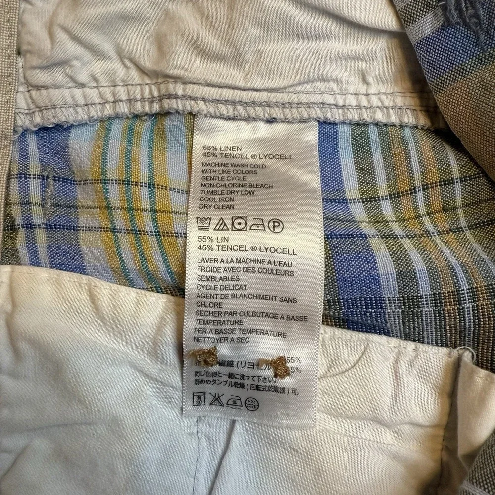 Tommy Bahama Men Blue Brown Plaid Linen Blend Casual Golf Summer Beach‎ Sz 42